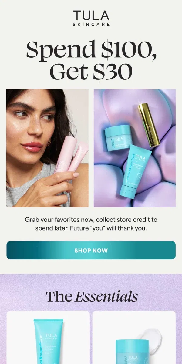 Email from TULA Skincare. Want $30?