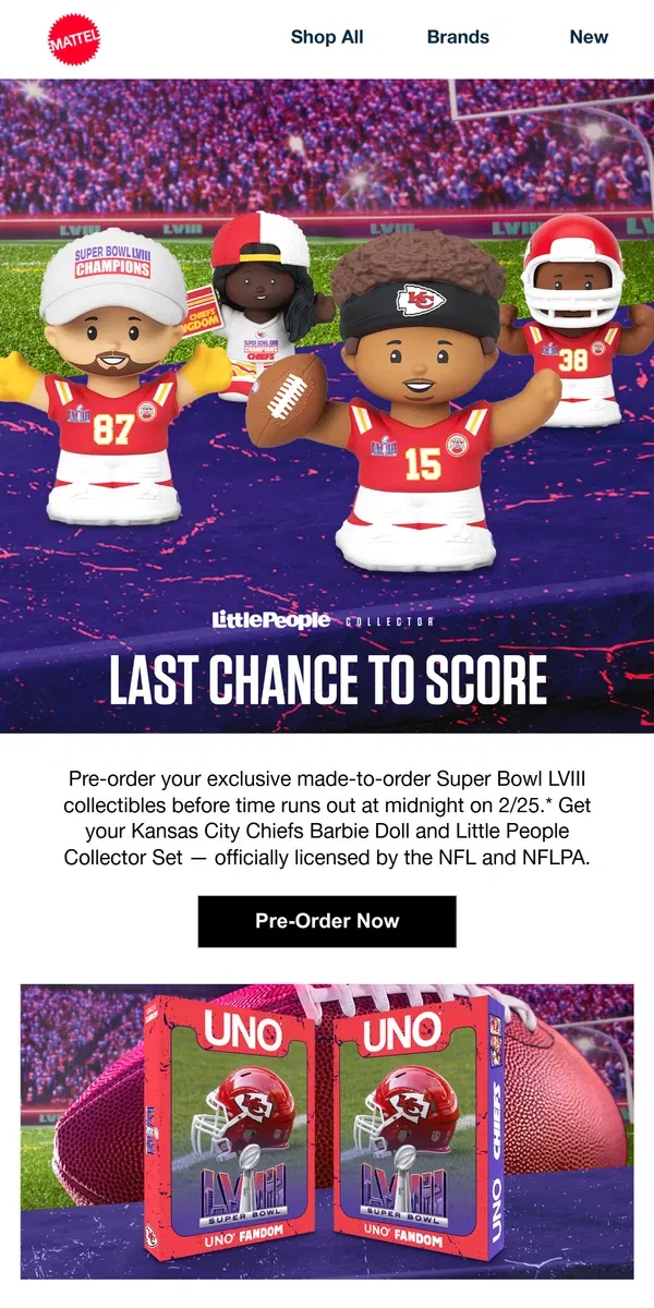 Email from Mattel Store. Toys That Celebrate the Kansas City Chiefs