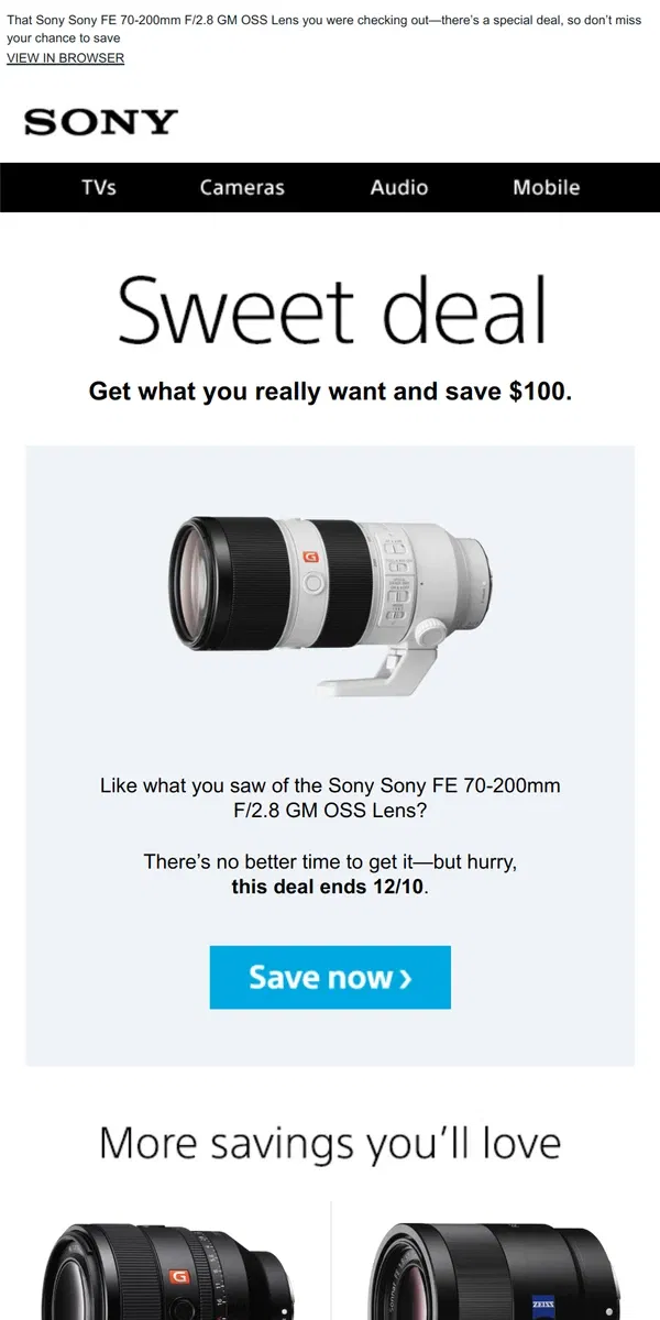 Email from Sony. You Saw It, You Loved It, Now Get It | Plus, Save $100