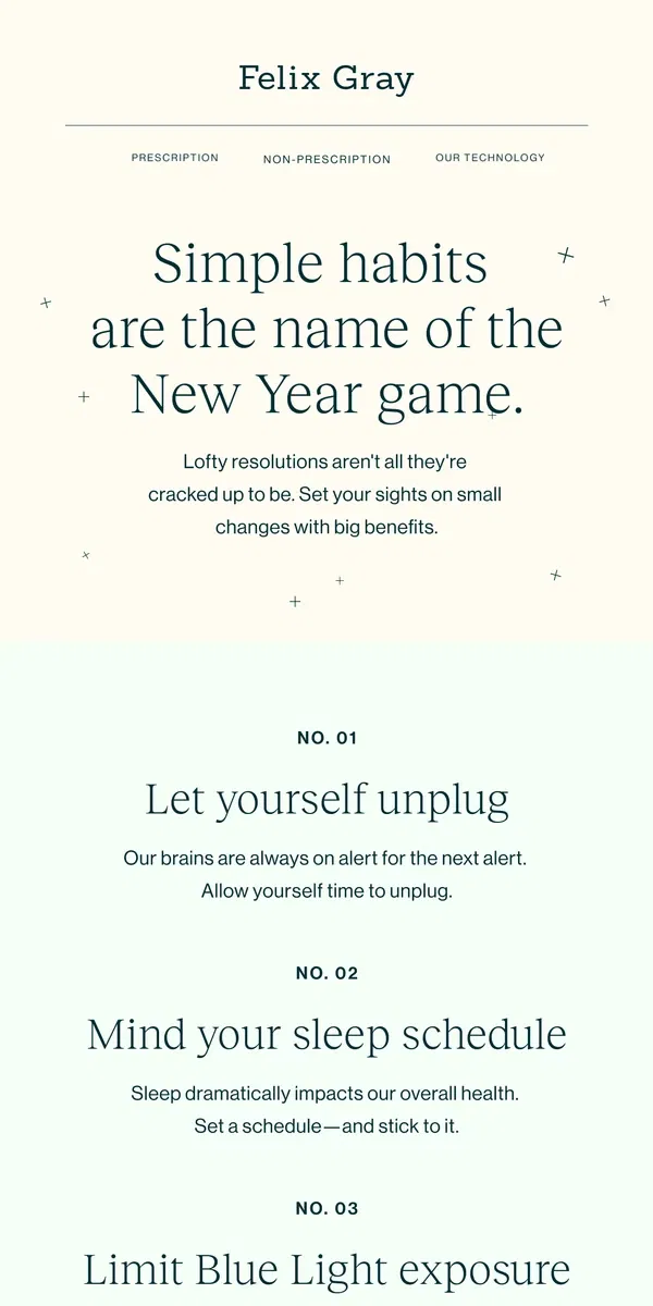 Email from Felix Gray. Three Simple Resolutions You’ll Actually Keep