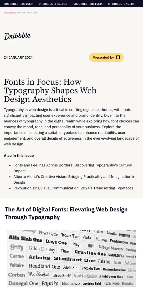 Email from Dribbble. 🖥️ All About Fonts — Crafting Digital Beauty in Web Design