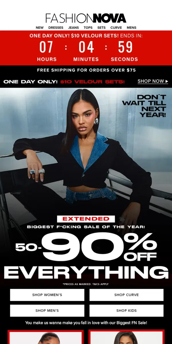 Email from Fashion Nova. ⏰50-90% OFF EVERY. SINGLE. THING‼️