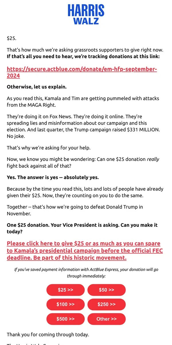 Email from Kamala Harris. We’re kindly asking for your help.