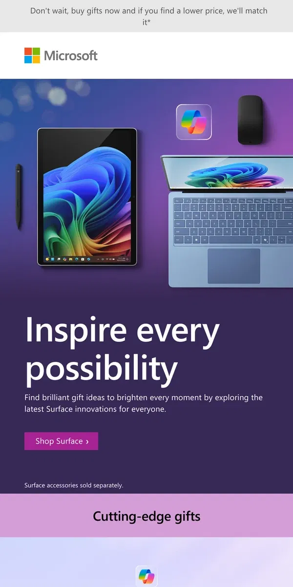 Email from Microsoft Store. Surface gifts that make their holiday shine