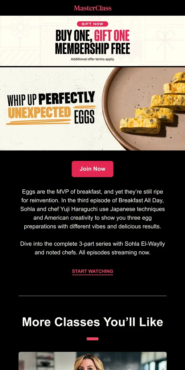 Email from Masterclass. Watch now: Make everyday eggs exciting