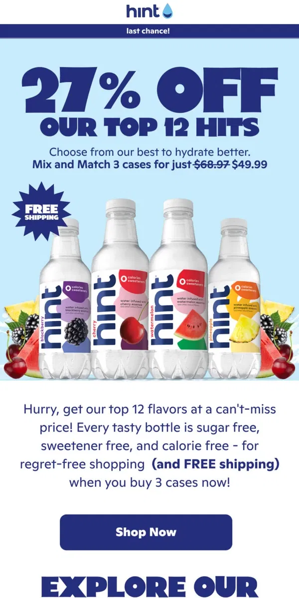 Email from Hint Water. LAST CALL! Save on 12 top sellers 🍎🍇🥥