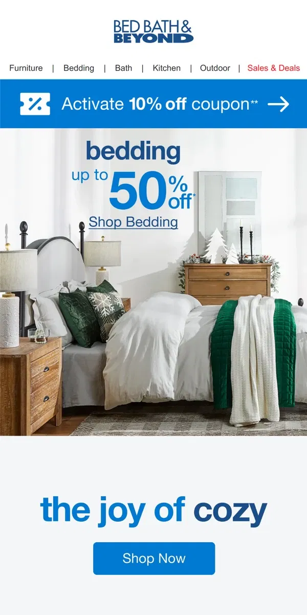 Email from Bed Bath & Beyond. Embrace the Joy of Cozy All Winter Long