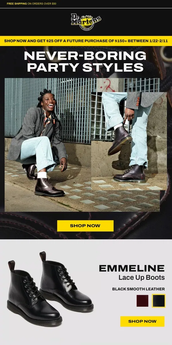 Email from Dr. Martens. Sleek party styles made to turn heads