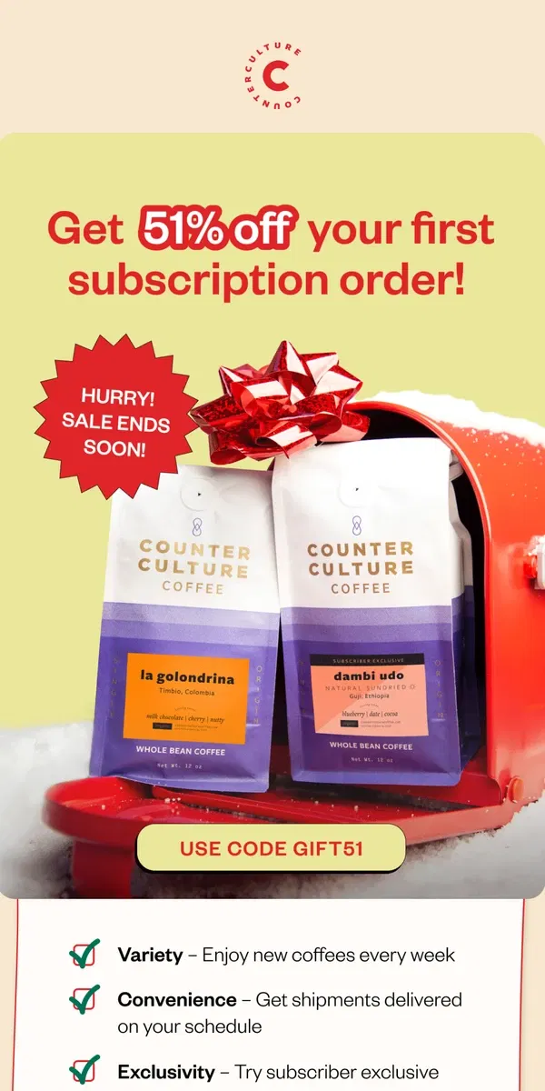 Email from Counter Culture Coffee. 🏆 The Best Subscription Deal of the Year!