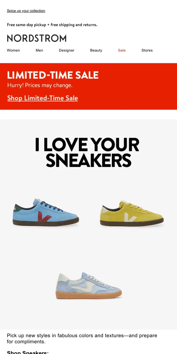 Email from Nordstrom. Fun new sneakers from Veja, Nike & more