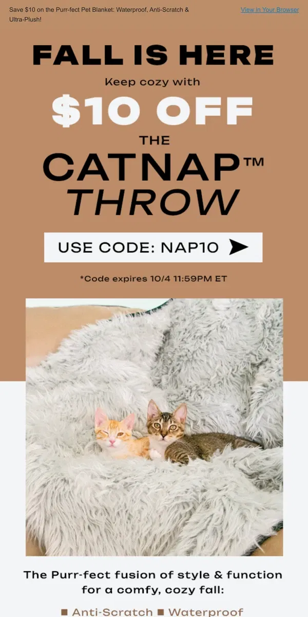 Email from Meowingtons. Snuggle Up This Fall With The CatNap Throw! 🐱