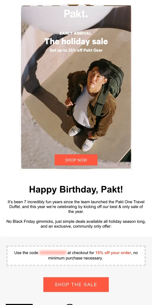 Email from Pakt. The holiday sale starts now  🎒⭐