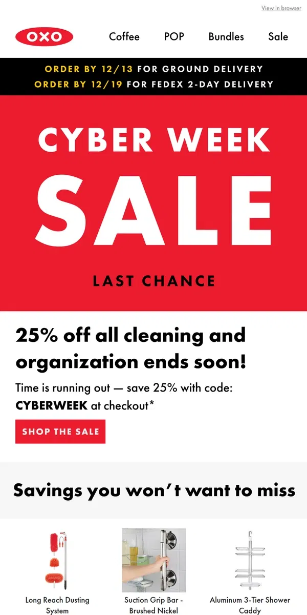 Email from OXO. 🧹[CYBER WEEK DEAL] 25% off all things cleaning and organization