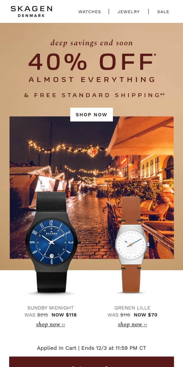 Email from Skagen. 3 days of 40% off