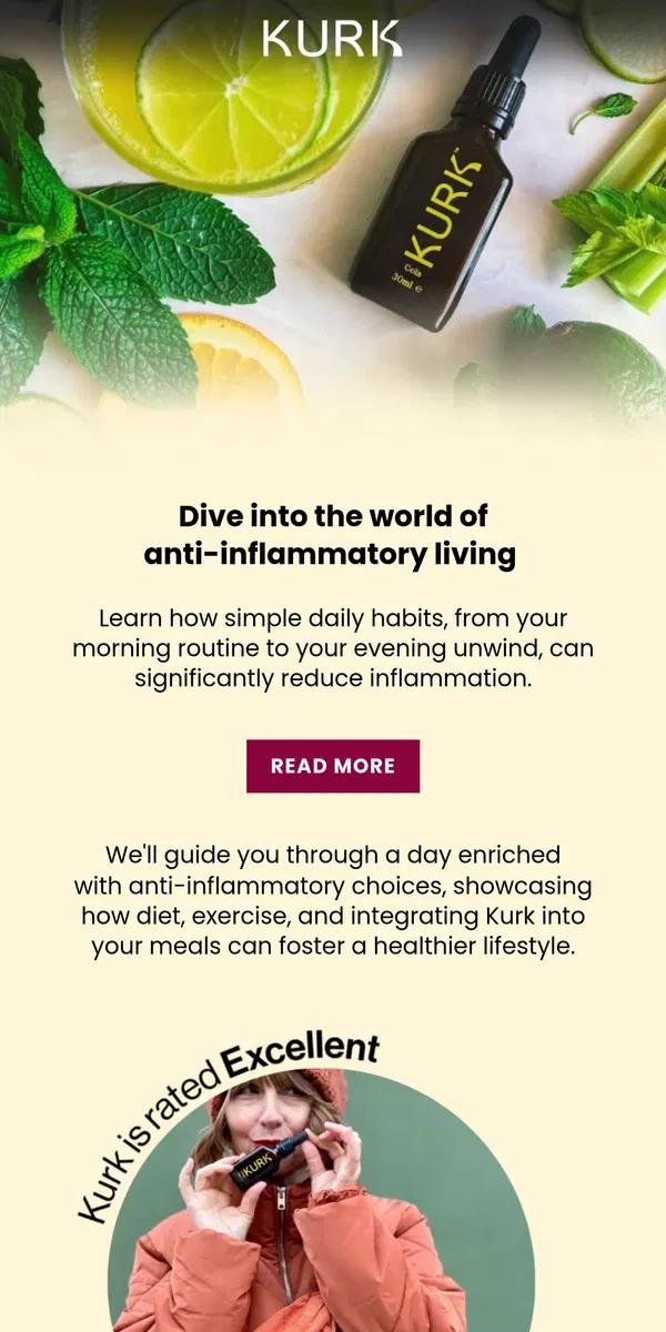 Email from Kurk life. A Day of Anti-Inflammatory Living