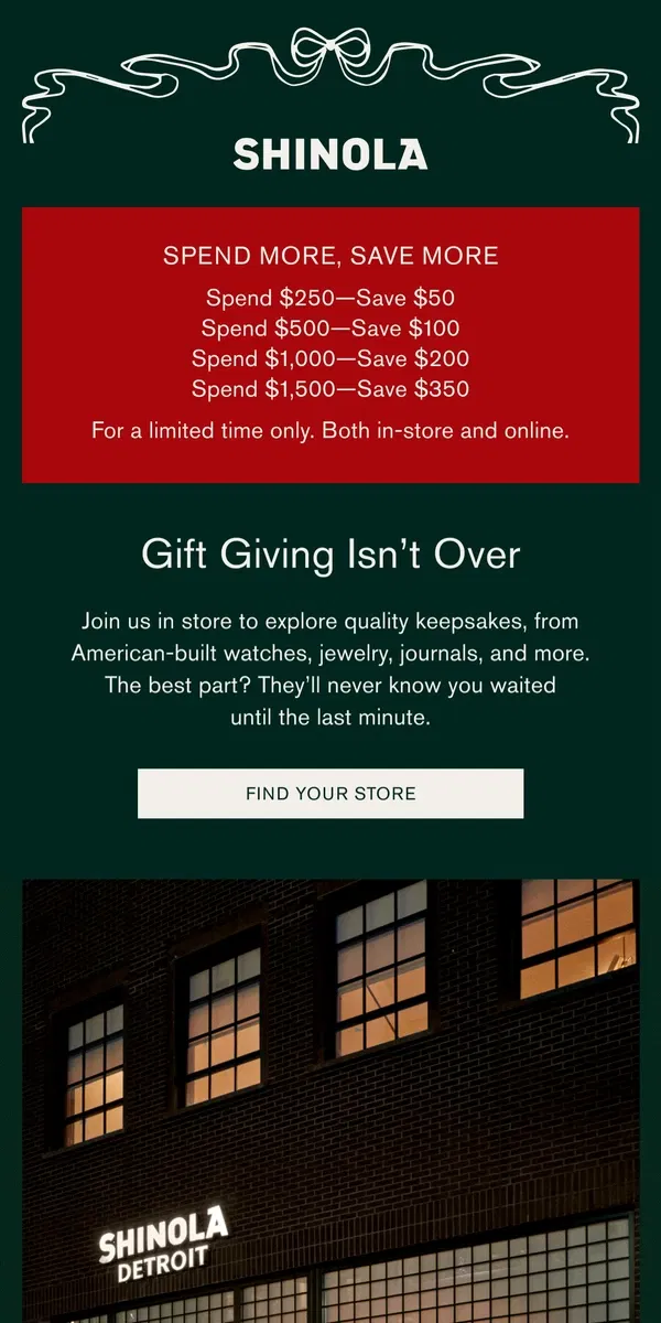 Email from Shinola Detroit. Shop Gifts for the Home