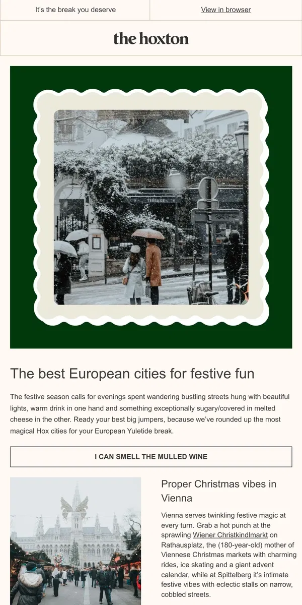 Email from The Hoxton. Cosy up at these festive markets