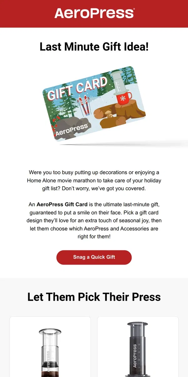 Email from AeroPress. An AeroPress Gift Card?