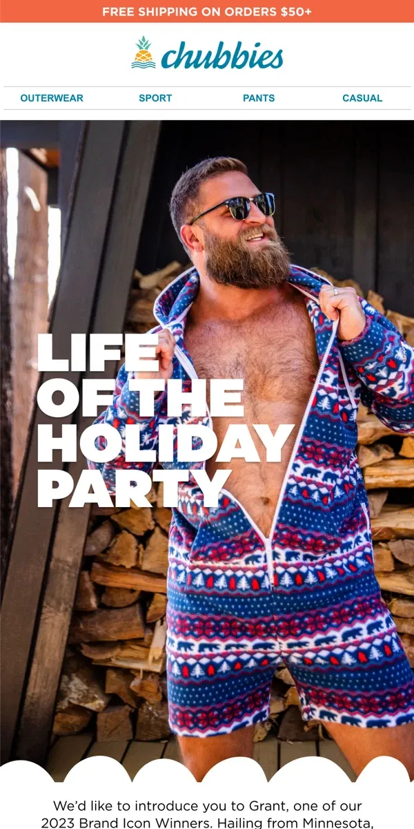 Email from Chubbies Shorts. Grant likes the Holidays.