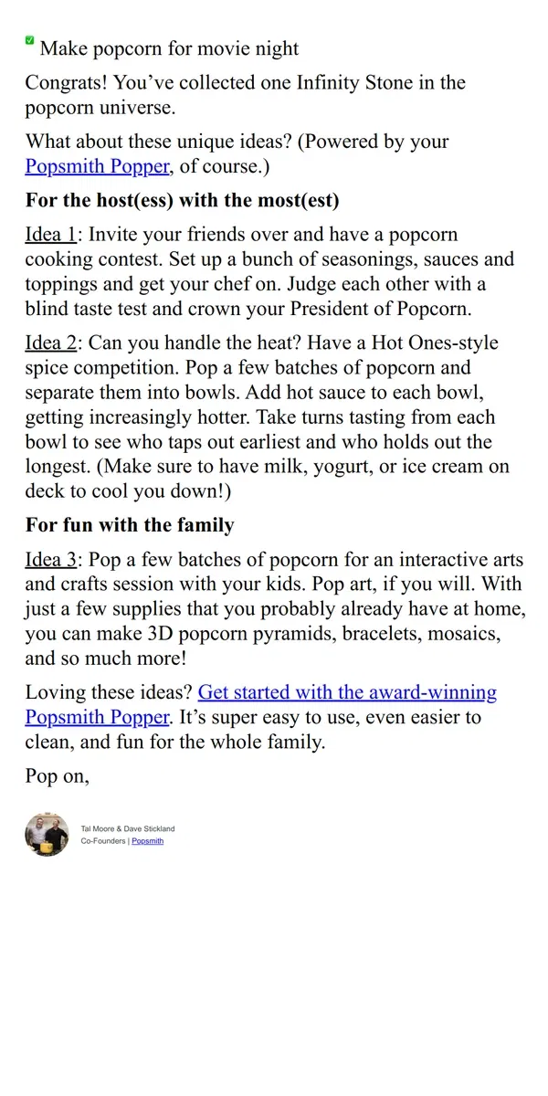 Email from Popsmith. 😜 3 fun pop-ortunities to use popcorn