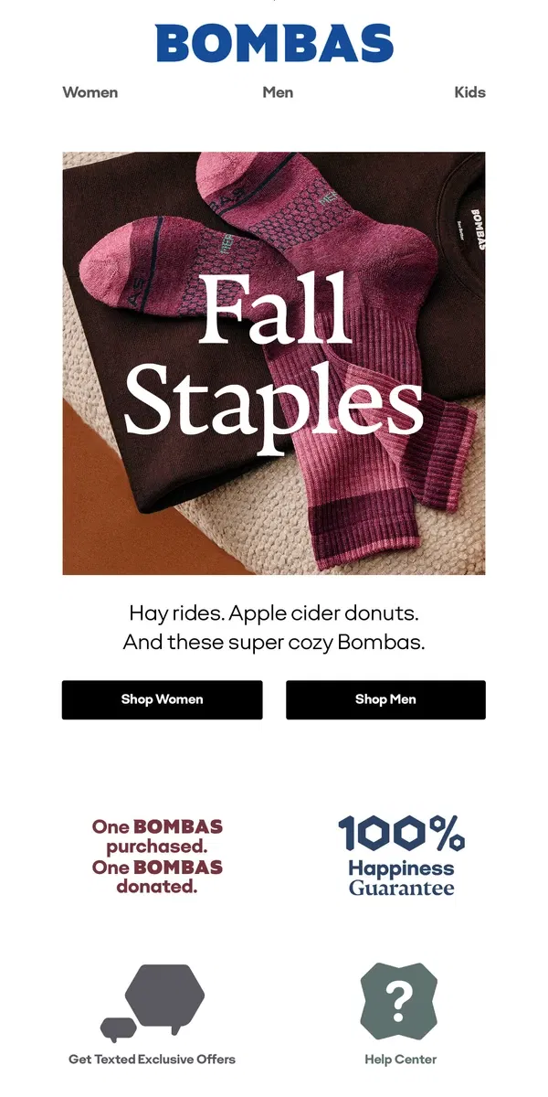 Email from Bombas. Sweater Weather Is Here