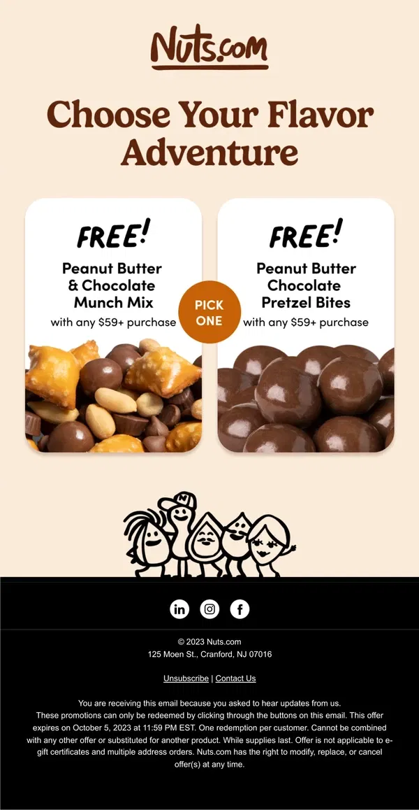 Email from Nuts.com. Happy National Peanut Butter Lovers Month 🥜