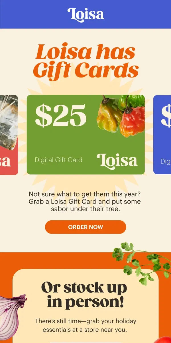 Email from Loisa. Yep, we have Gift Cards!