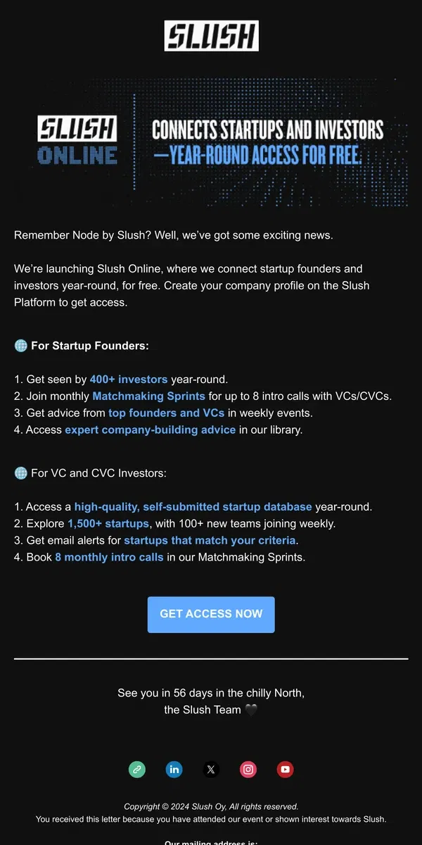 Email from Slush. Node by Slush is now Slush Online 🌐