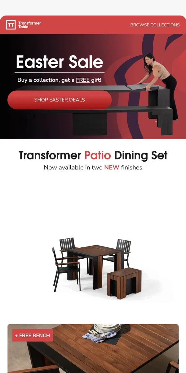 Email from Transformer Table. NEW RELEASE: Dark & Natural Teak! 🥳