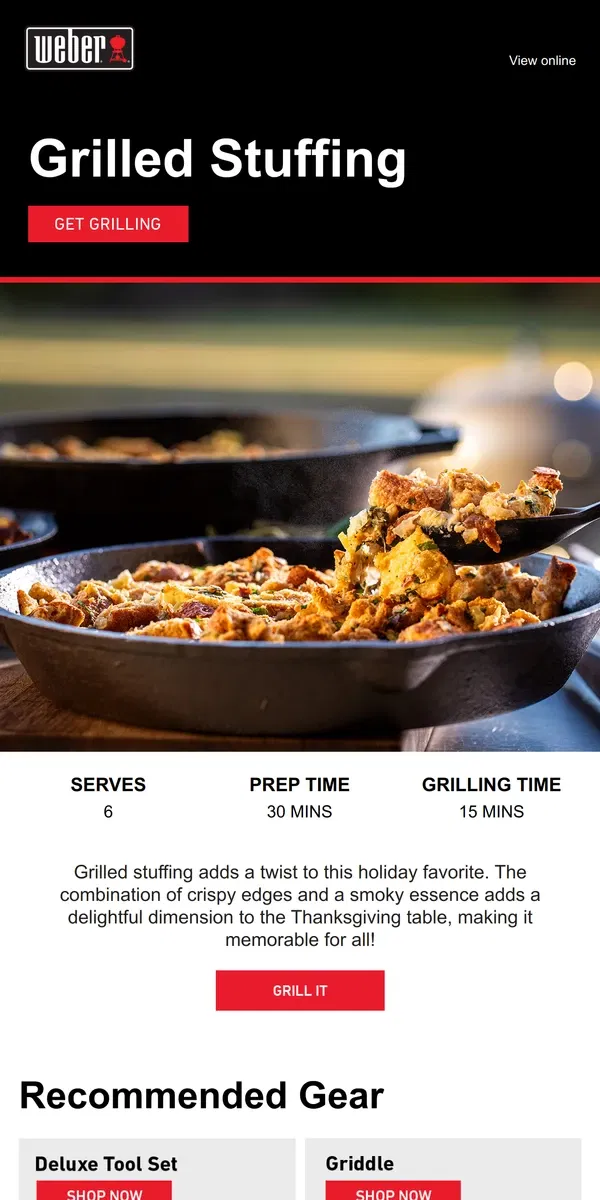 Email from Weber. Grilled Stuffing for Thanksgiving 🦃