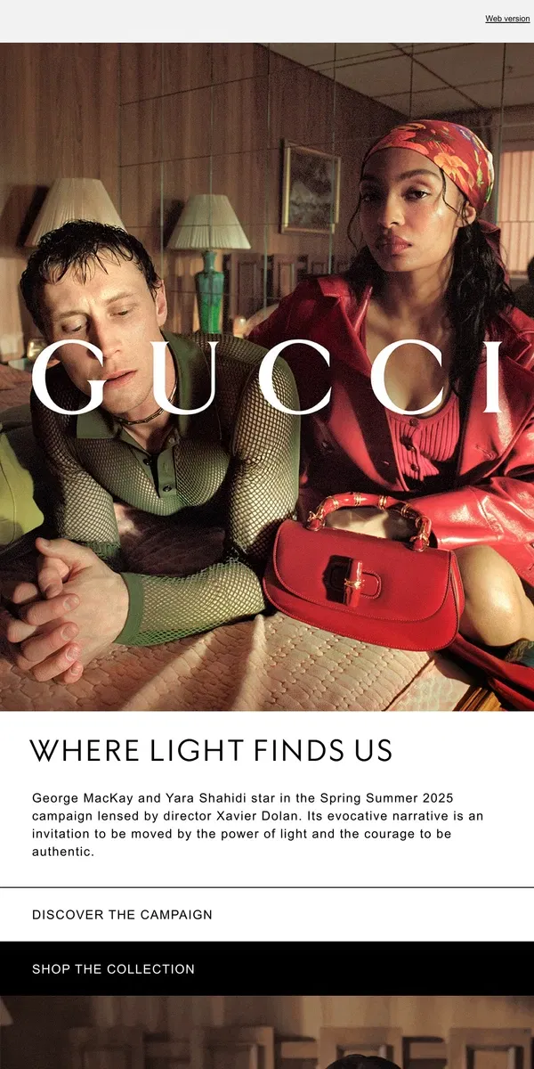 Email from GUCCI. Where Light Finds Us: A New Campaign