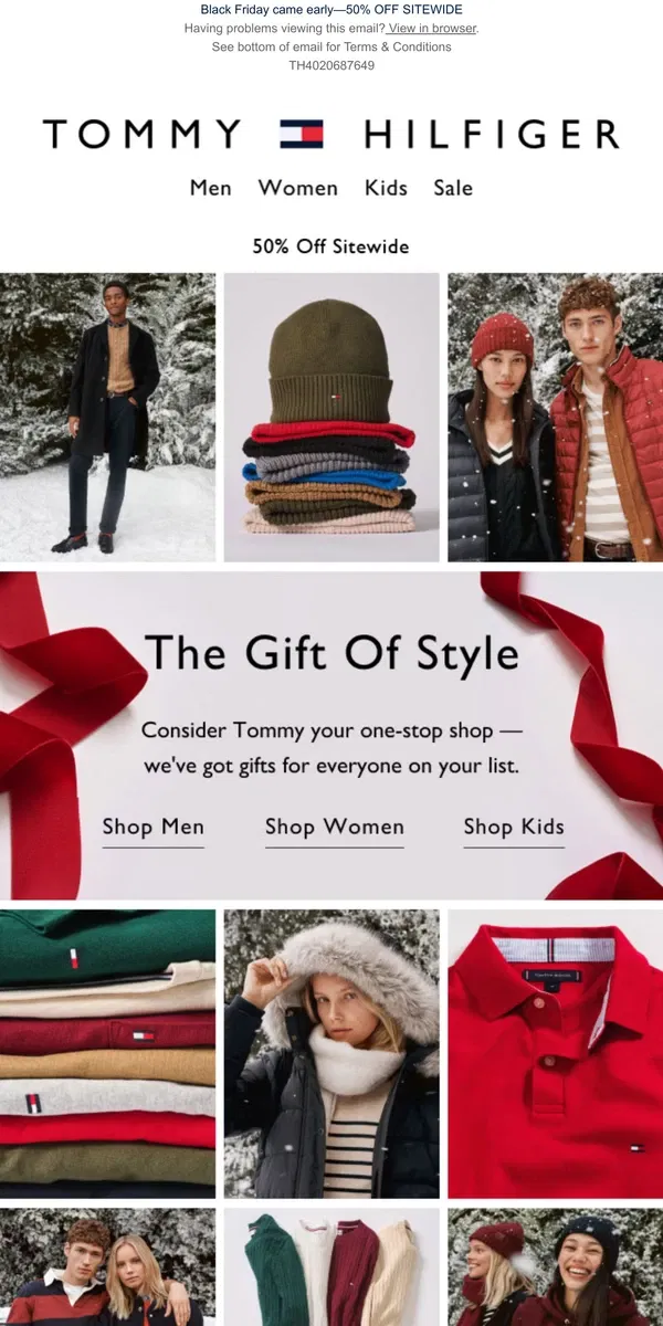 Email from Tommy Hilfiger. Perfect gift alert! Keep them cozy in our bestselling sweaters