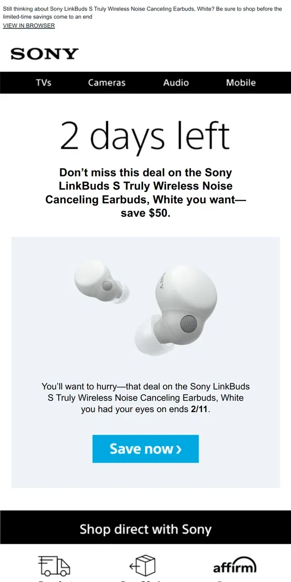 Email from Sony. Savings End Soon | Get What You Wanted for $50 Off