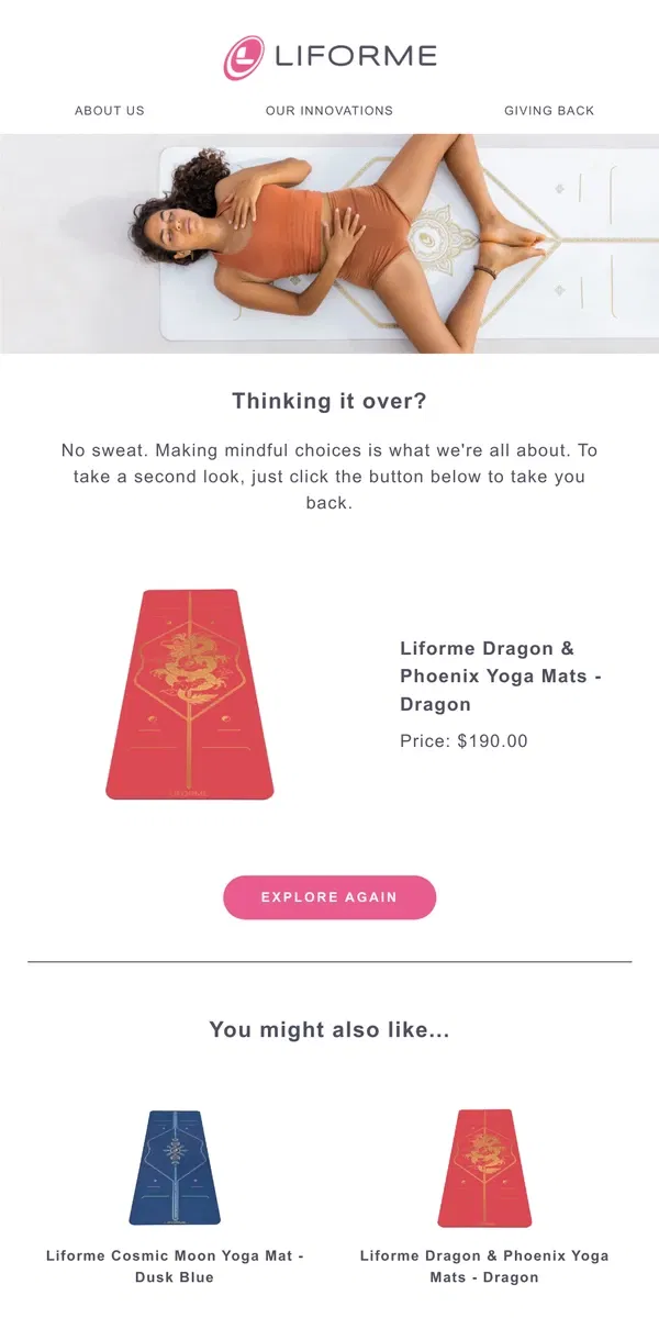 Email from Liforme. Thinking it over?