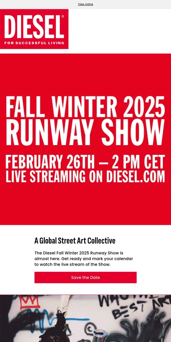 Email from Diesel. Save the Date | Diesel Fall Winter 2025 Runway Show