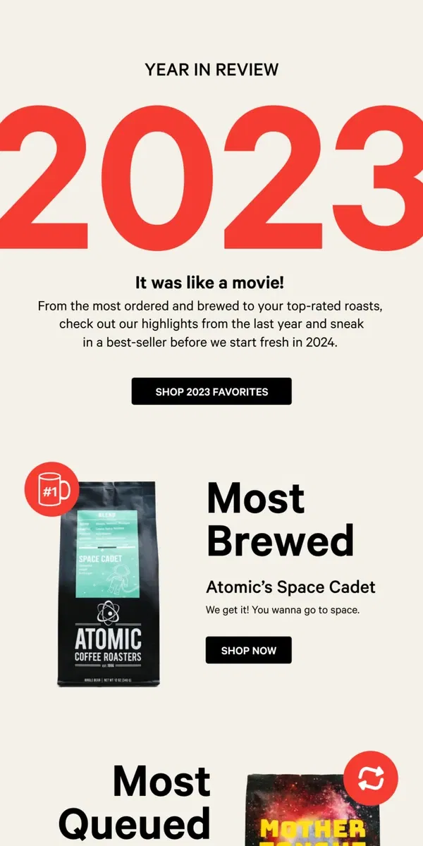 Email from Trade Coffee. Our top coffees of 2023 🏆