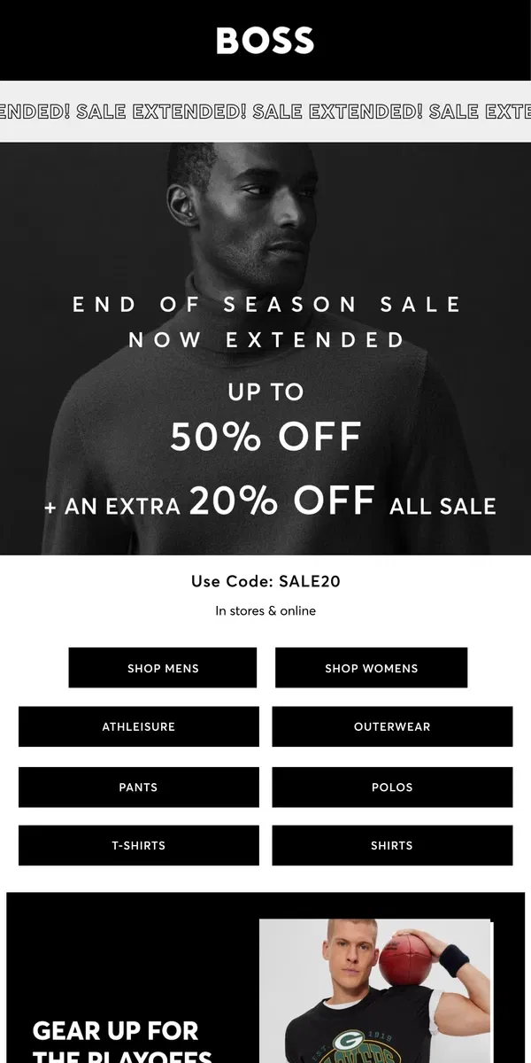 Email from HUGO BOSS. End of Season Sale now EXTENDED!