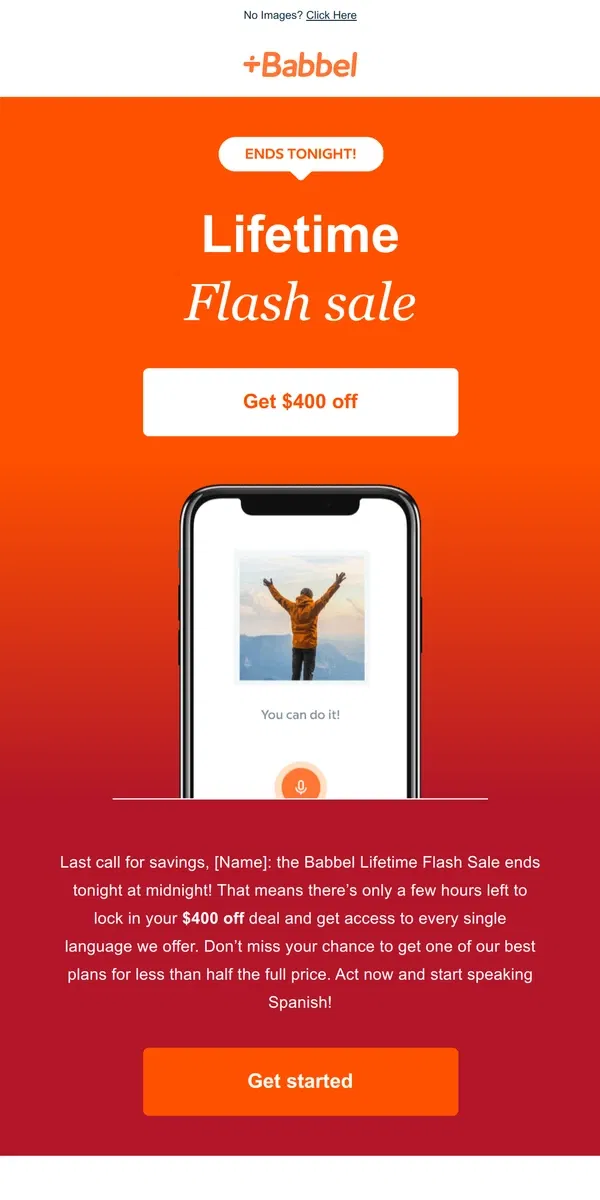 Email from Babbel. Adiós, Lifetime!