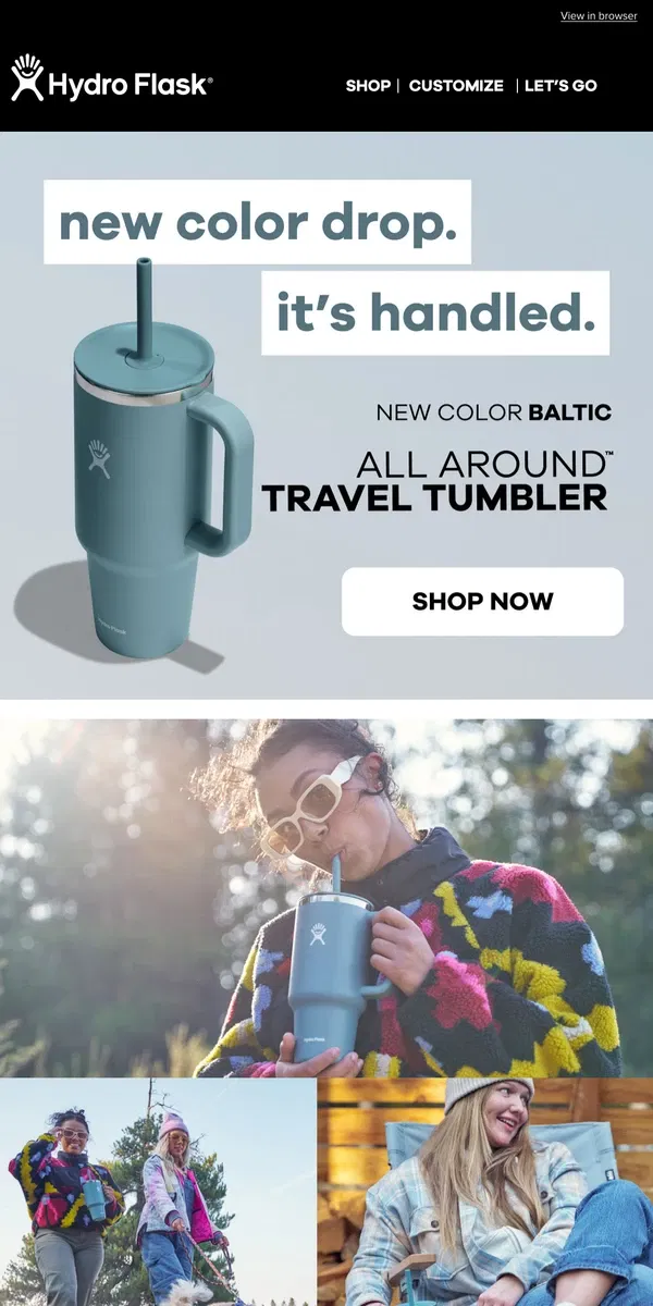 Email from Hydro Flask. NEW Travel Tumbler drop 🌊