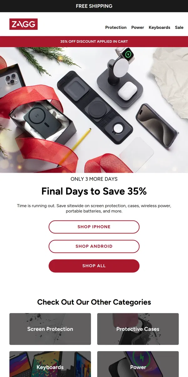 Email from ZAGG. Only 3 Days Left: Final Chance to Save 35% Sitewide! ⏰