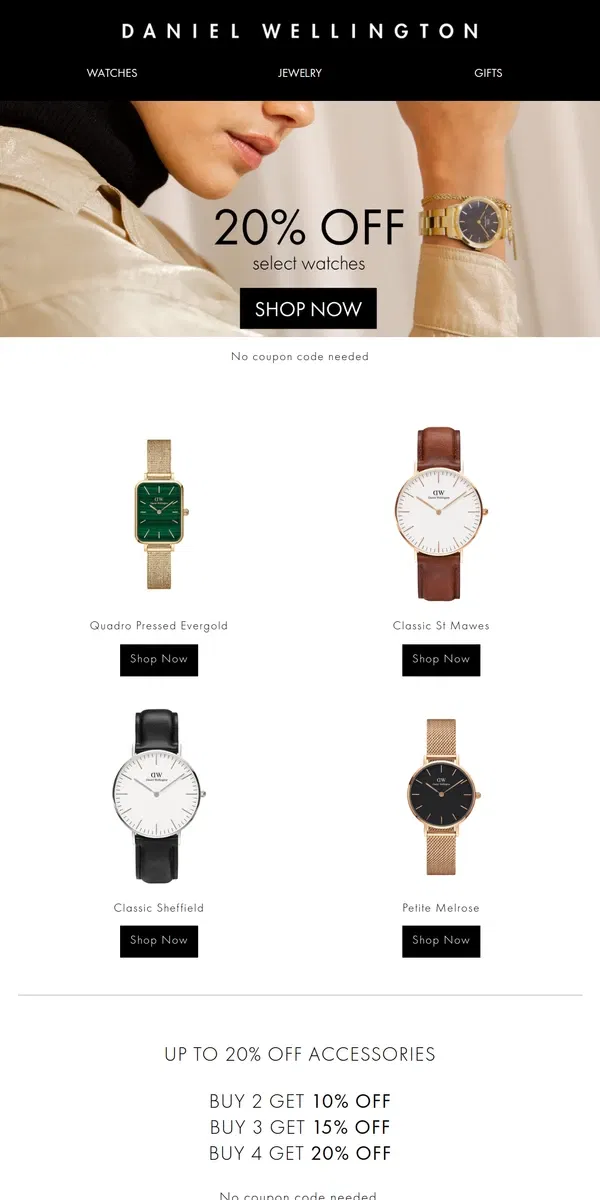 Email from Daniel Wellington. 20% OFF Watches | Gifts to Adore, Prices to LOVE!