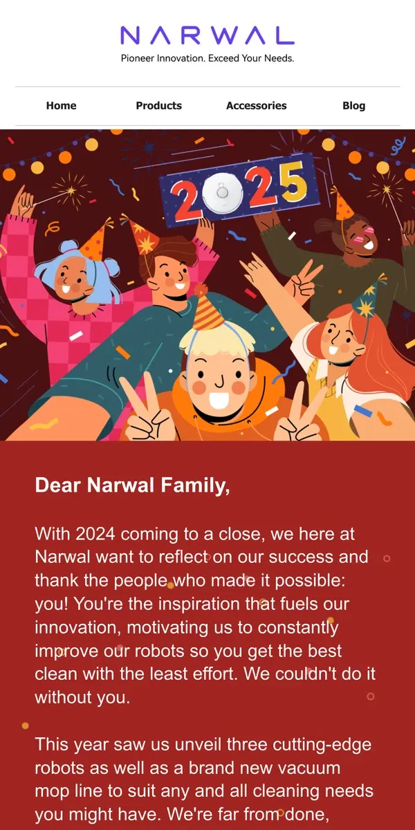 Email from Narwal. A Heartfelt Thank You from the Narwal Team 💖