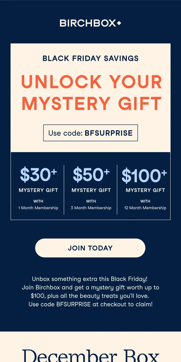 Email from Birchbox. 🔥 Black Friday Mystery Gift: Exclusive Deals Just for You! 🖤🎉