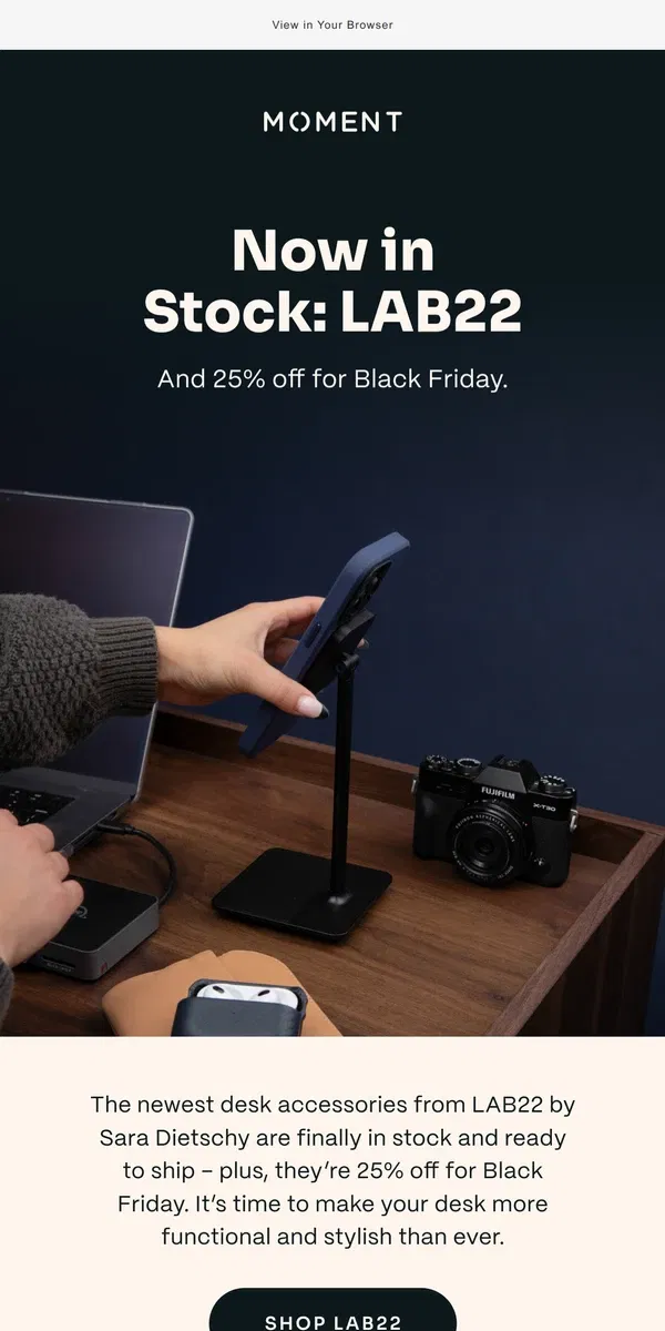 Email from Moment. LAB22 is 25% off for Black Friday