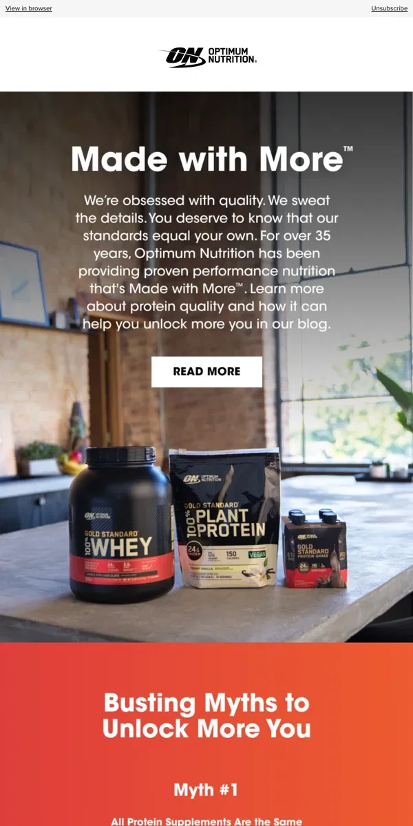 Email from Optimum Nutrition. Busting Myths to Unlock More