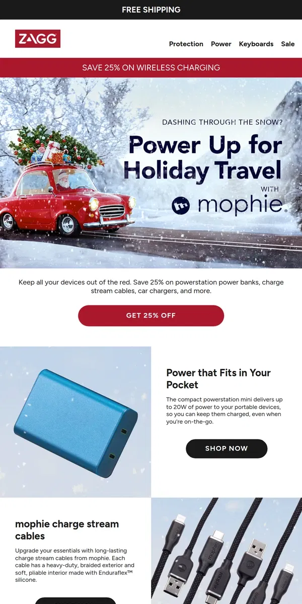 Email from ZAGG. Save 25% on mophie and Power Up 🔋 for Holiday Travel 🚗