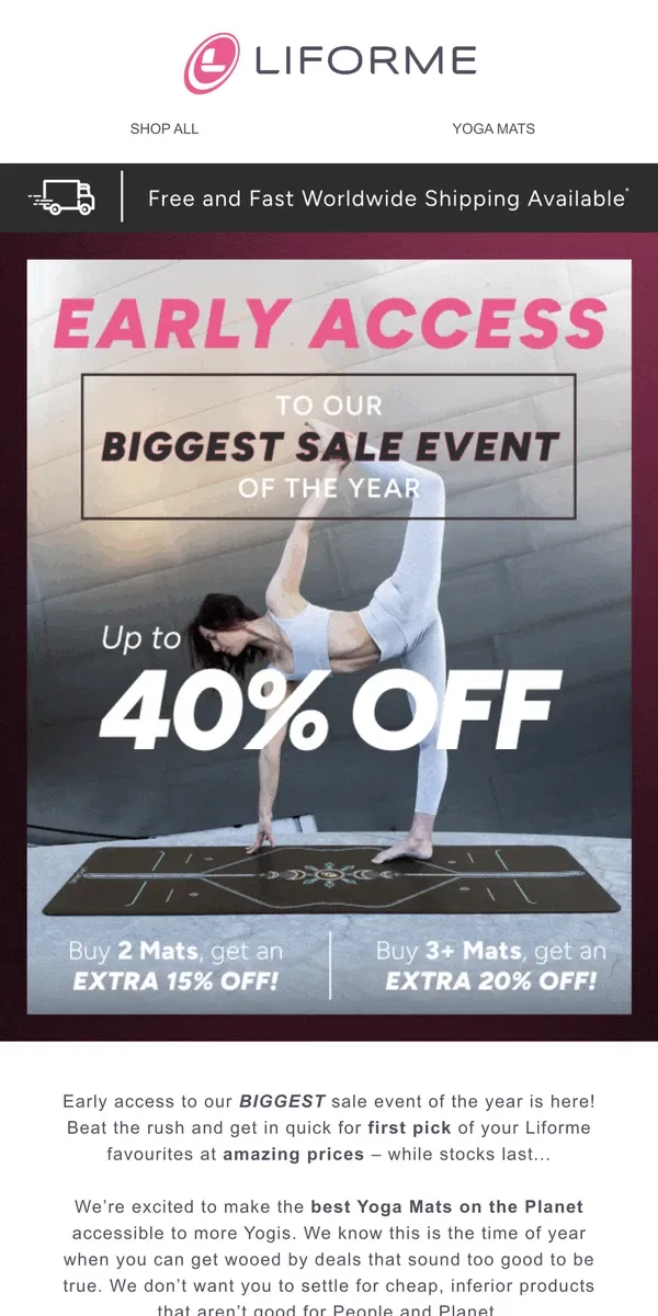 Email from Liforme. Get in first – up to 40% off!