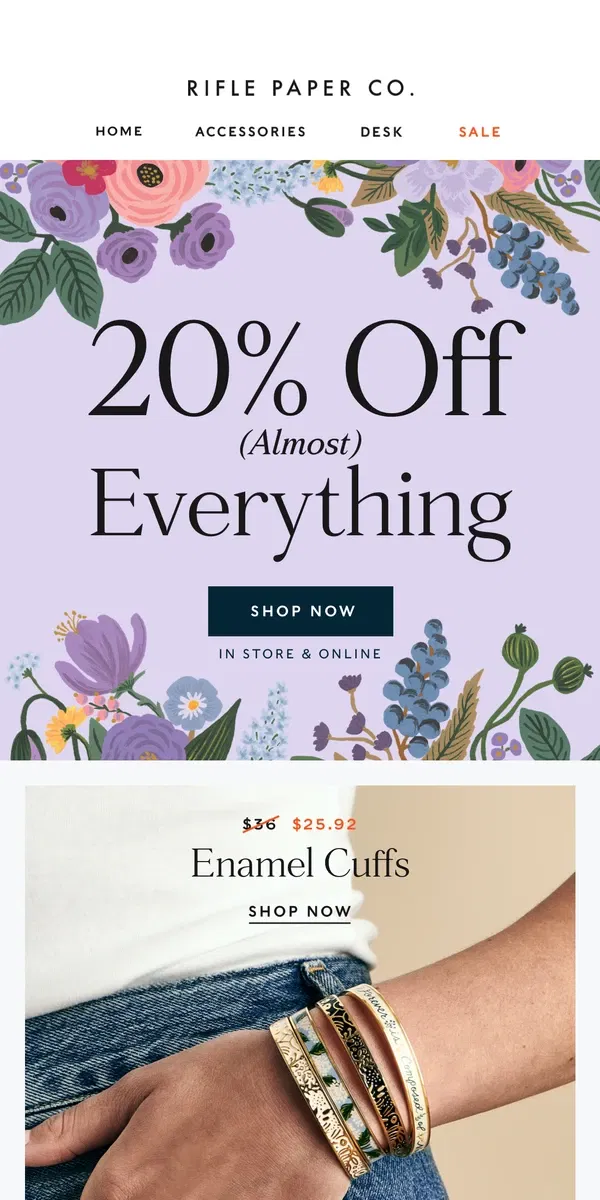 Email from Rifle Paper Co.. 20% Off Favorites Inside 👉