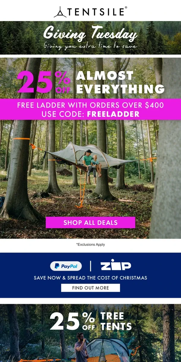 Email from Tentsile. Giving More This Giving Tuesday 🌲