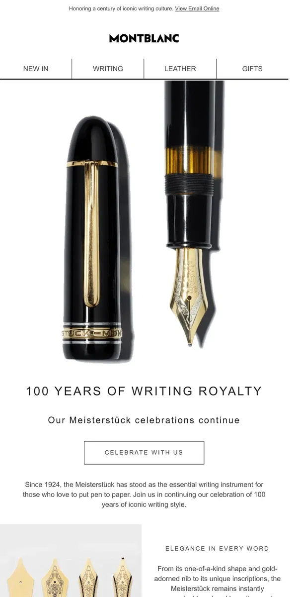 Email from Montblanc. Celebrate the iconic Meisterstück with us